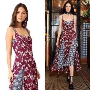 CINQ A SEPT 90s Silk Floral Sleeveless Layered Button Front Maxi Slip Dress 0